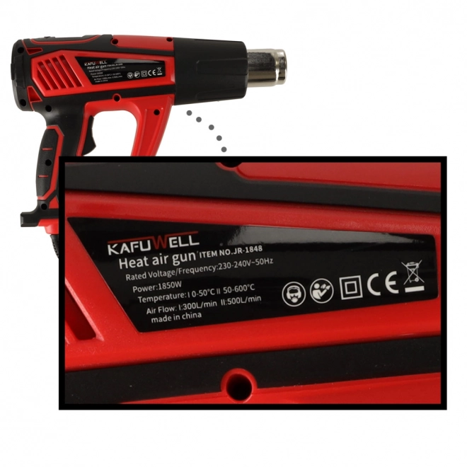 Elektrische heteluchtpistool KAFUWELL 1850W met temperatuurregeling