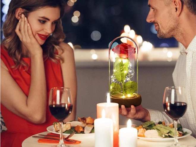 Eeuwige roos in glas met LED-verlichting