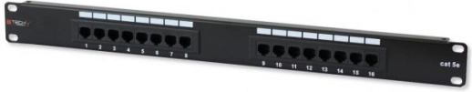 Patchpaneel 1U UTP 16×RJ45 Cat.5e – zwart