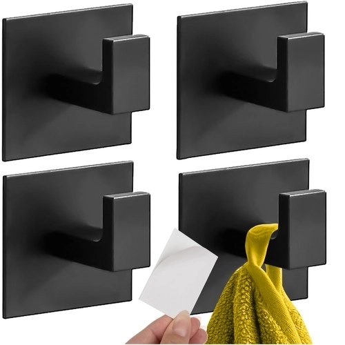 zwarte zelfklevende handdoekhaak in loftstijl - set van 4 stuks