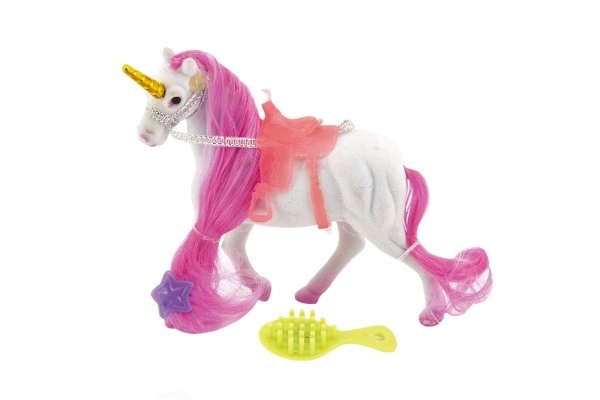 Eenhoorn/paard pluche 15cm met zadel en accessoires 2 kleuren op kaart