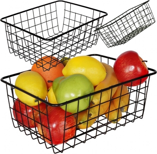 Metalen draadmand voor de keuken voor fruit, zwart, groot