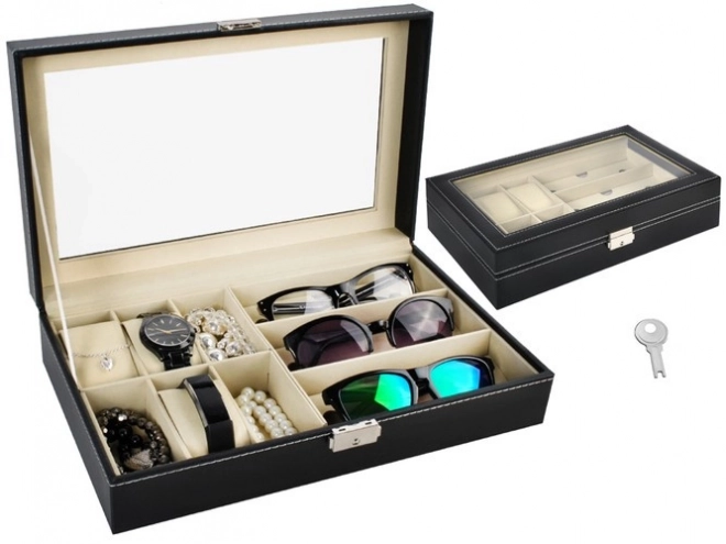 Elegante zwarte organizer voor horloges en brillen