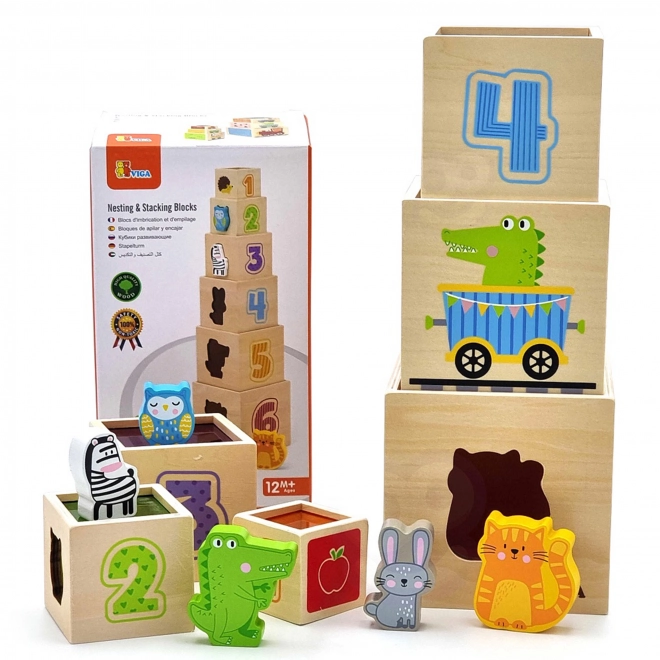 Montessori houten piramide en bouwblokken Viga