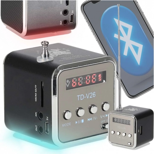 Draagbare accu-radio en bluetooth-speaker met LCD