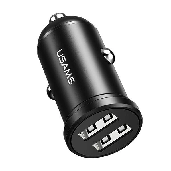 Zwarte tweepoorts USB-autolader 2,4 A