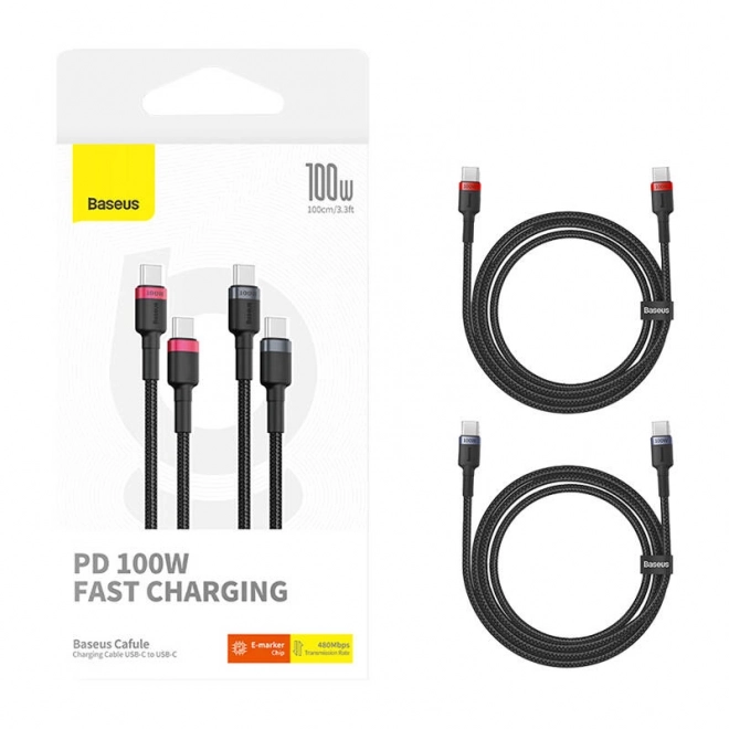Kabel Baseus Cafule USB-C naar USB-C 100W,2m, 2st (rood-zwart, grijs-zwart).