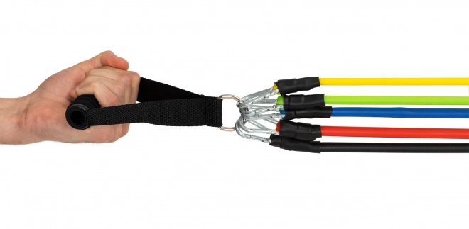 Set van 5 weerstandsbanden voor fitness met handgrepen