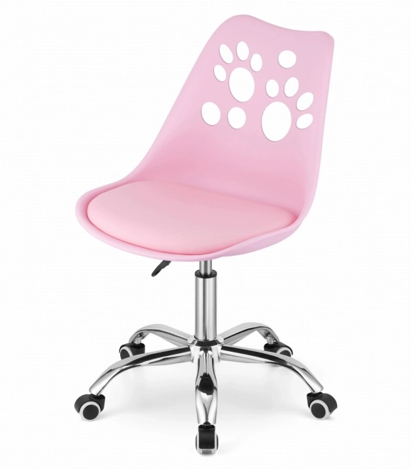 Roze draaistoel van eco-leer met chromen voet