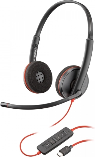 Bedrade stereokoptelefoon USB Poly Blackwire 3220 met USB‑C/USB‑A‑adapter