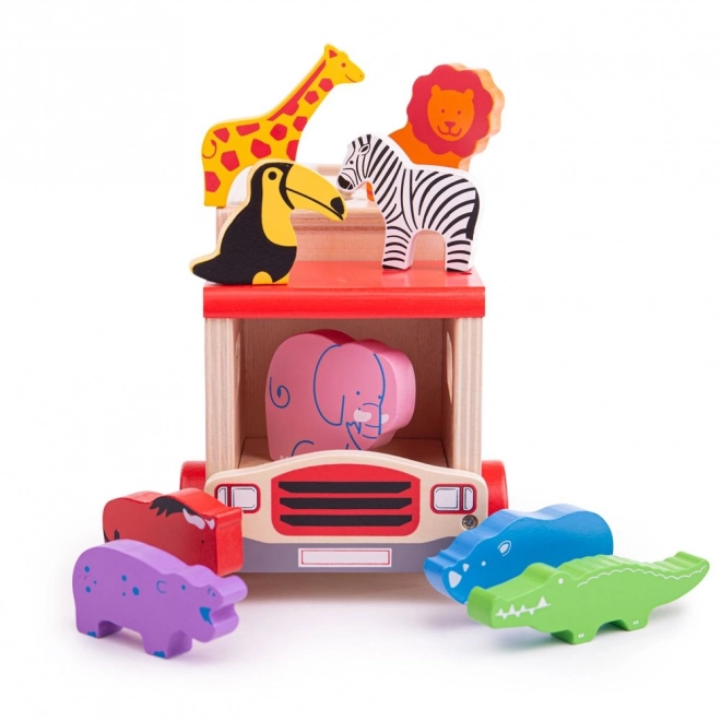 Bigjigs Toys Houten auto met safari-dieren