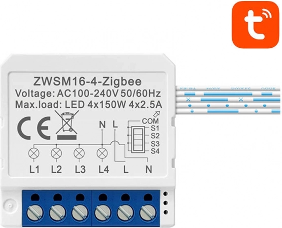 Slimme ZigBee-schakelmodule Avatto TUYA – Vierkanaals