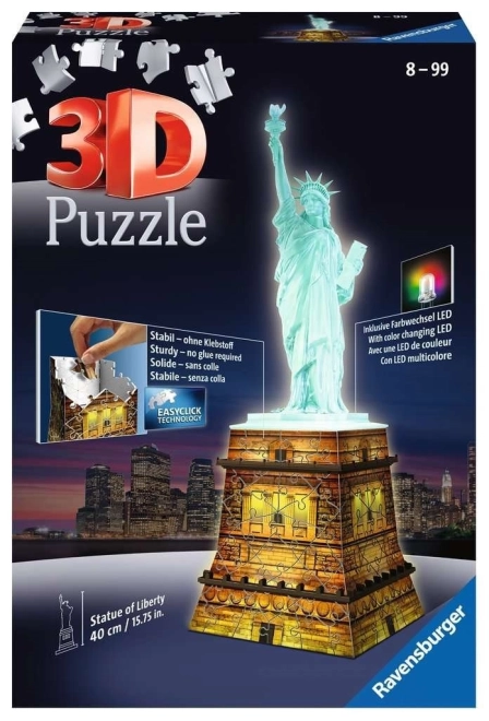Verlichtende 3D puzzel Vrijheidsbeeld Nachteditie 108 stukjes