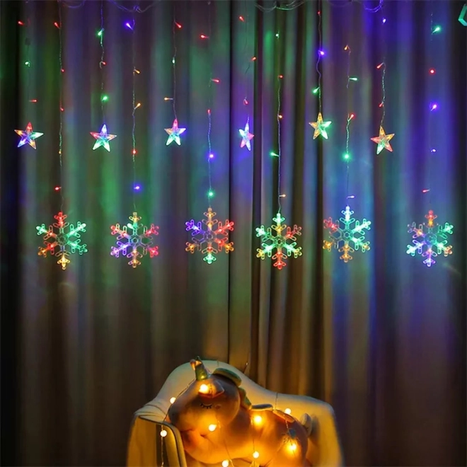 Kerst LED-verlichting sneeuwvlokken en sterren gordijn 138LED