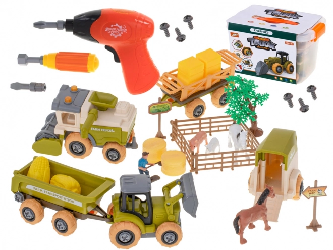 Boerenset met tractoren en boerderijdieren