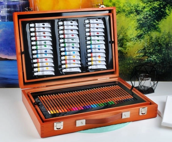 Grote set in houten koffertje voor kleine schilders 174 stuks