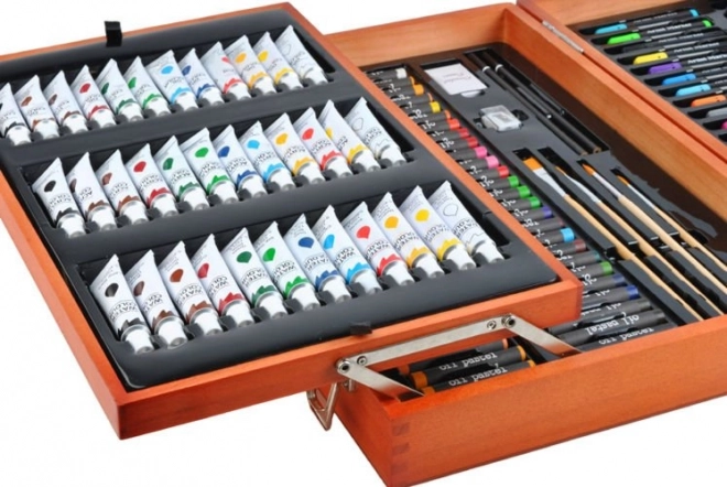 Grote set in houten koffertje voor kleine schilders 174 stuks