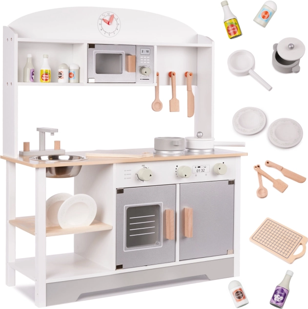 Houten kinderkeuken van MDF met afdruiprek, grijs, 82 cm