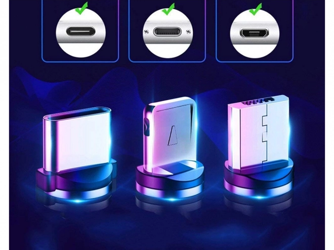 Magnetische oplaadkabel 3in1 micro USB, type-c en lightning, 1m