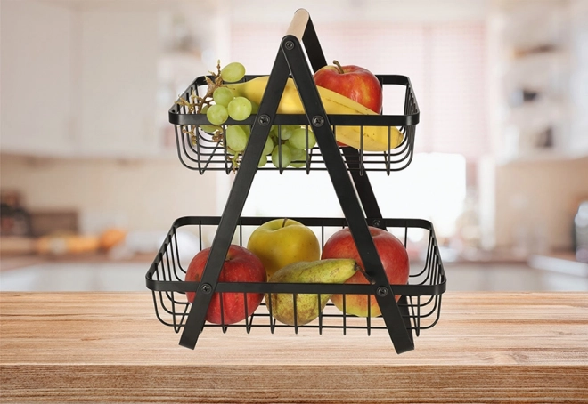 Twee verdiepingen fruitmand metaal hout