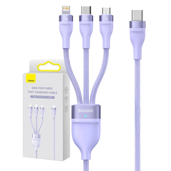 Multifunctionele opladerkabel Baseus met USB-C, Micro USB en Lightning connectoren, 100W, 1,5 m