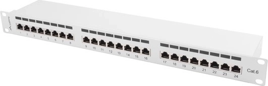 Patchpaneel 24 poorten 1U categorie 6 grijs