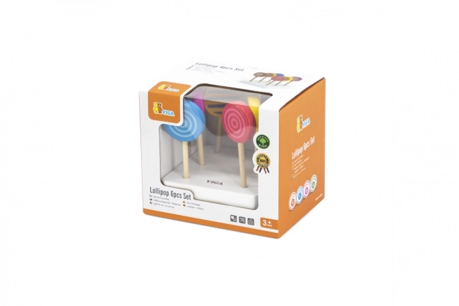 Houten gekleurde lolly's Viga - set van 6 stuks