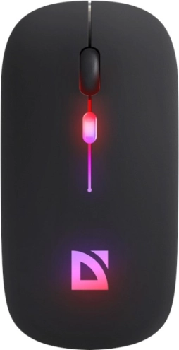 Draadloze muis DEFENDER Touch, stille klik, RGB, BT + 2,4 GHz, oplaadbaar, 800/1200/1600 DPI, zwart
