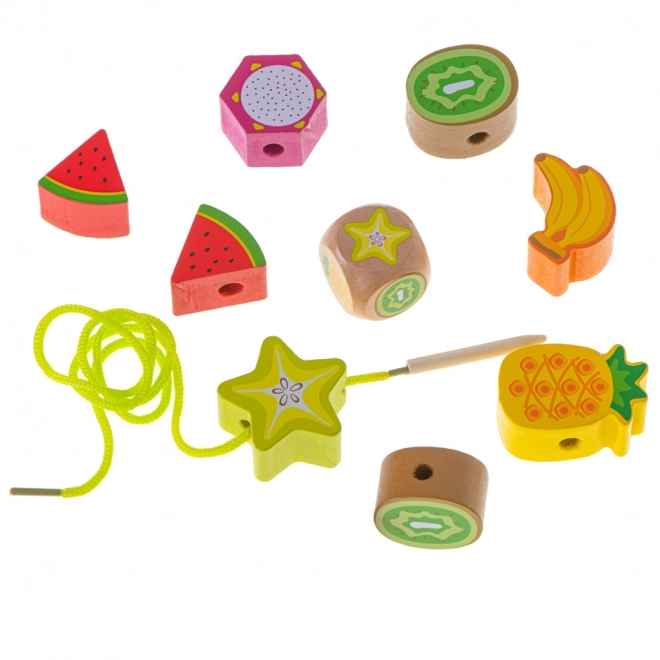 Houten rijgspel met egel en fruit