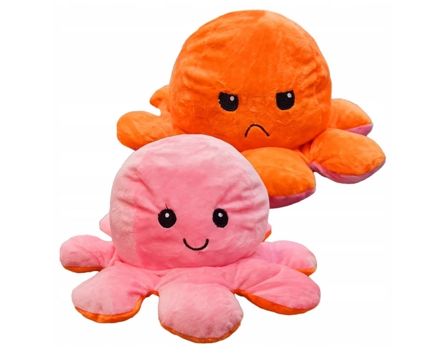 Tweezijdige knuffelinktvis 40 cm - oranje en roze