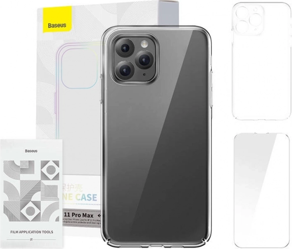 Baseus Crystal Series hoesje voor iPhone 11 Pro Max transparant met gehard glas en reinigingsset