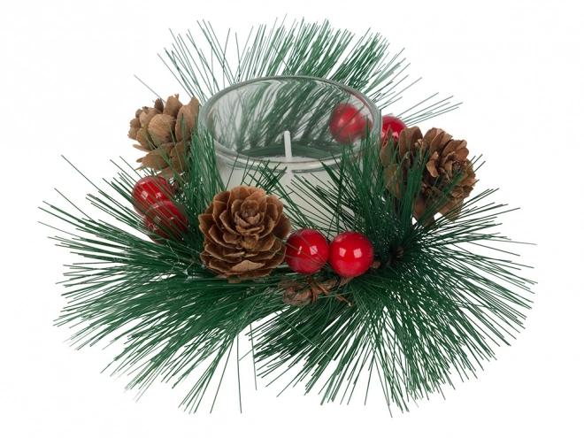Decoratieve kerstkaarsen in glazen krans