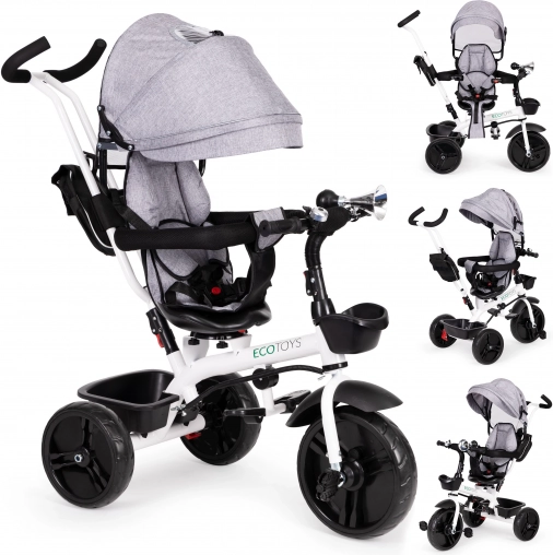 Kinderdriewieler met 360° draaibare zitting en kap grijs ECOTOYS