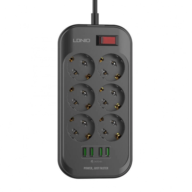 Stekkerdoos met 6 stopcontacten, 4x USB, LDNIO SE6403, 2m (zwart)