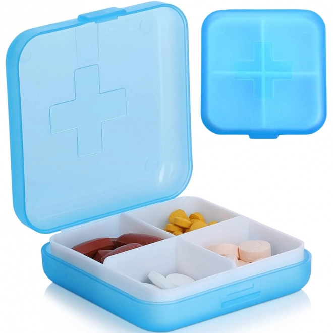 Reis pillendoos met 4 vakjes – blauw