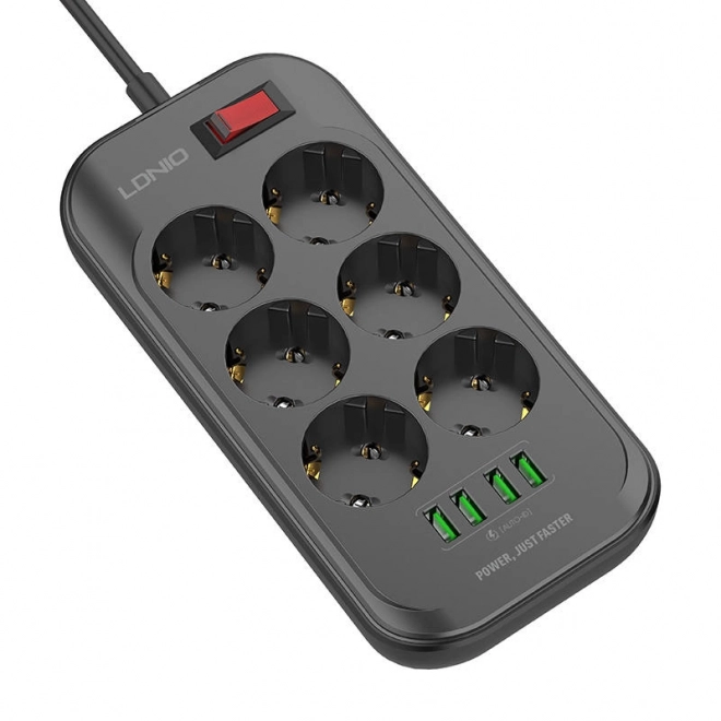 Stekkerdoos met 6 stopcontacten, 4x USB, LDNIO SE6403, 2m (zwart)