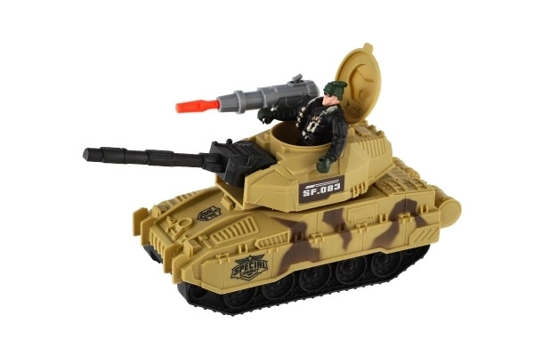 Plastic tank met soldaatje voor vrije beweging