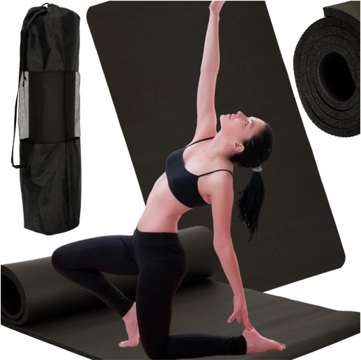 Stevige fitness- en yogamat 185 × 83 × 1,5 cm zwart met hoes