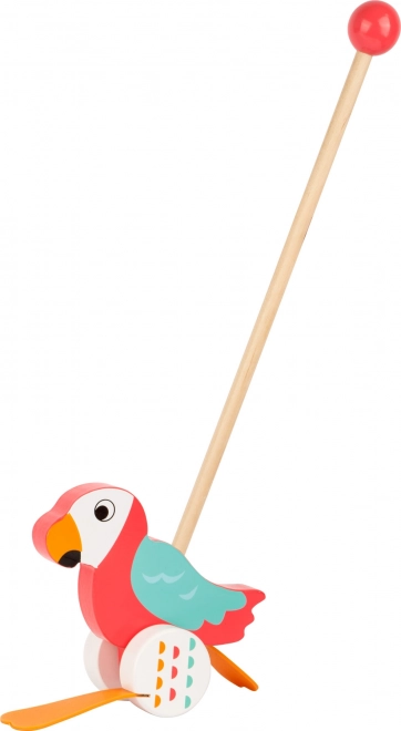 Small foot duwfiguur papegaai Lori – houten loopwagen om te duwen voor de eerste stapjes