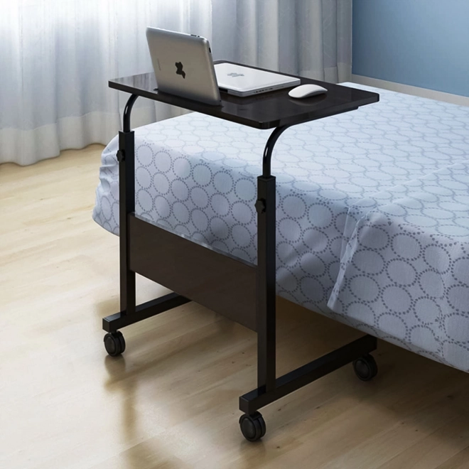 Laptoptafel met wieltjes, tafel bevestigd aan uitschuifbare stoel - zwart