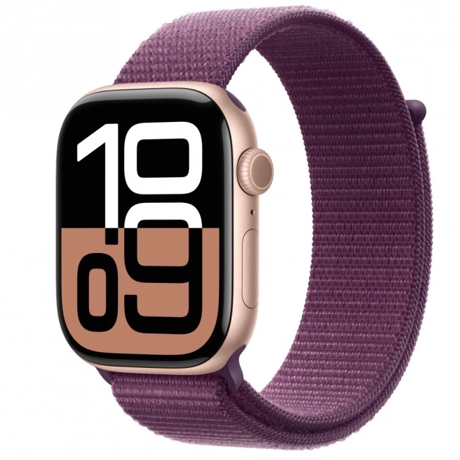 Apple Watch Series 10 GPS 46 mm rosegoud, sportbandje in pruimkleur