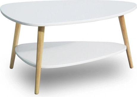 Moderne salontafel met plank en houten poten in het wit
