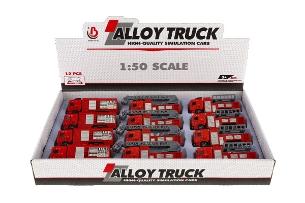 Brandweerauto plastic 13-16cm met terugtrekmotor 3 soorten 12 stuks in doos