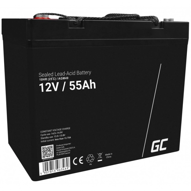 Onderhoudsvrije accu AGM VRLA Green Cell AGM49 12V 55Ah (voor grasmaaiers, scooters, boten, rolstoelen)