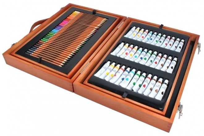 Grote set in houten koffertje voor kleine schilders 174 stuks
