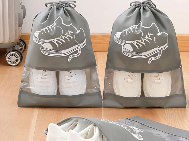 Reistas voor schoenen met trekkoord grijs