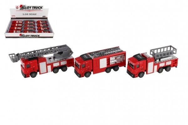 Brandweerauto plastic 13-16cm met terugtrekmotor 3 soorten 12 stuks in doos