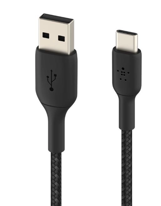 Gevlochten kabel USB-C naar USB-A 2m zwart