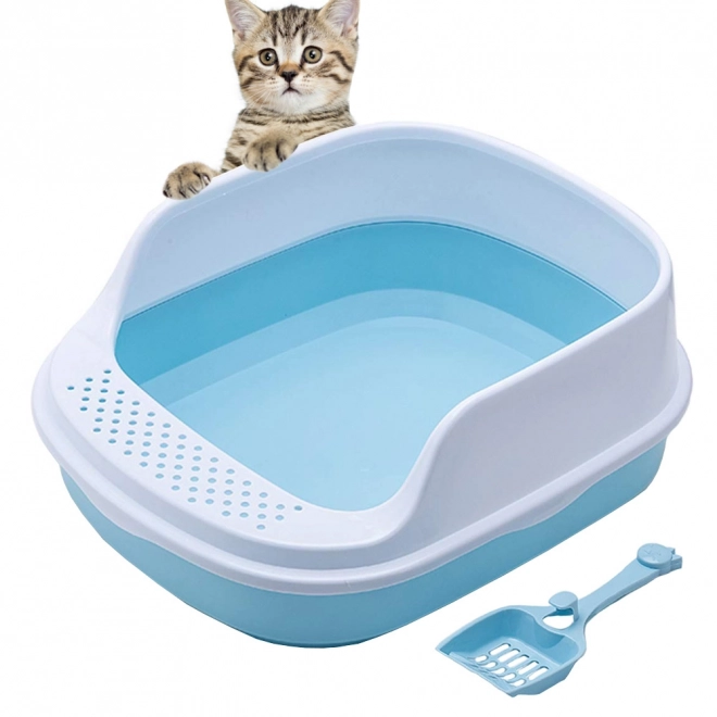 Open kattenbak met rand en schep