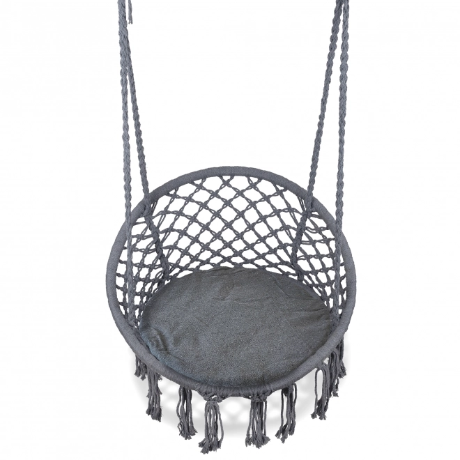 Hangende stoel Boho met kussen, tuin schommel, grijs